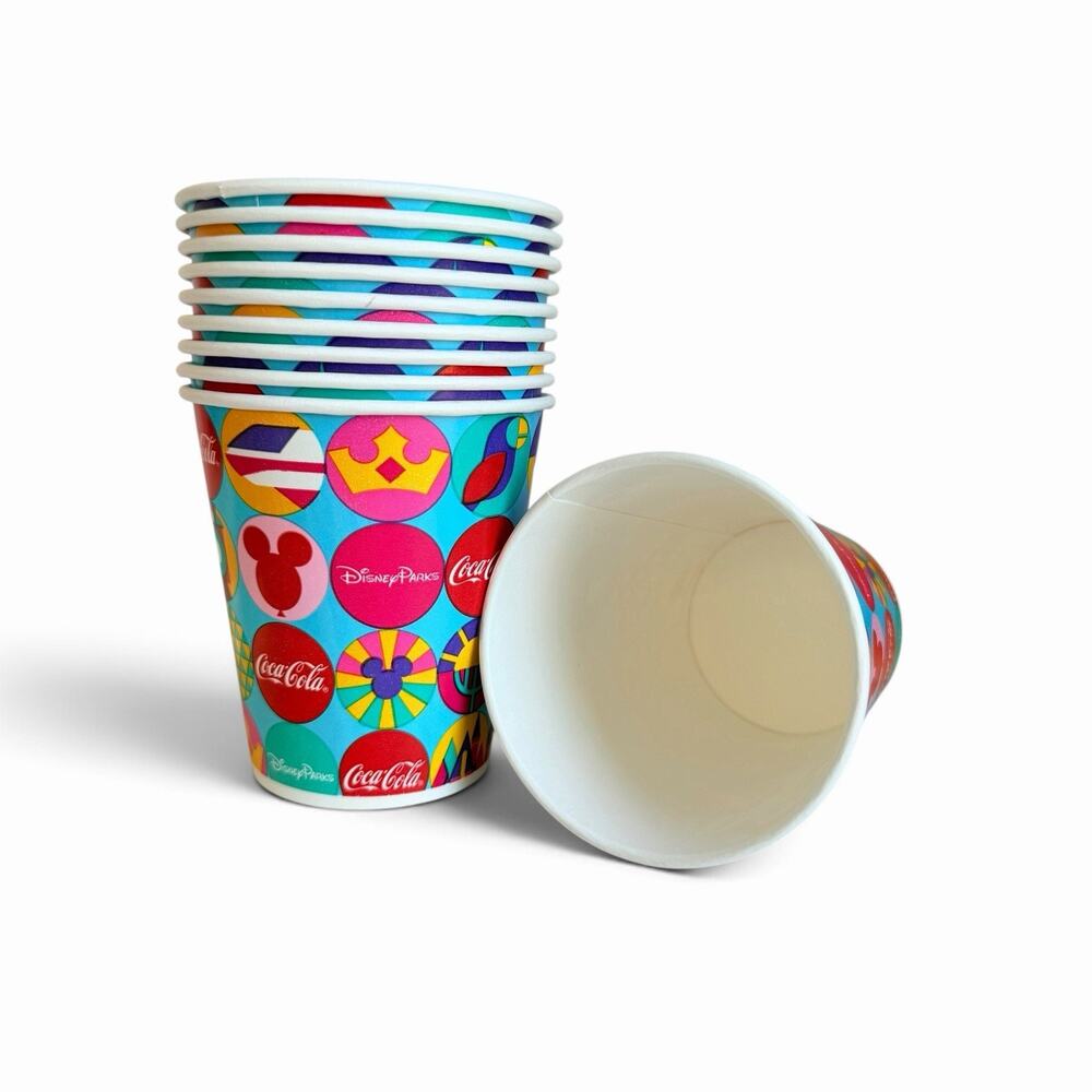 Disney Parks Coca-Cola Paper Cups Colorful Park Icons Lot of 10 Birthday Collect